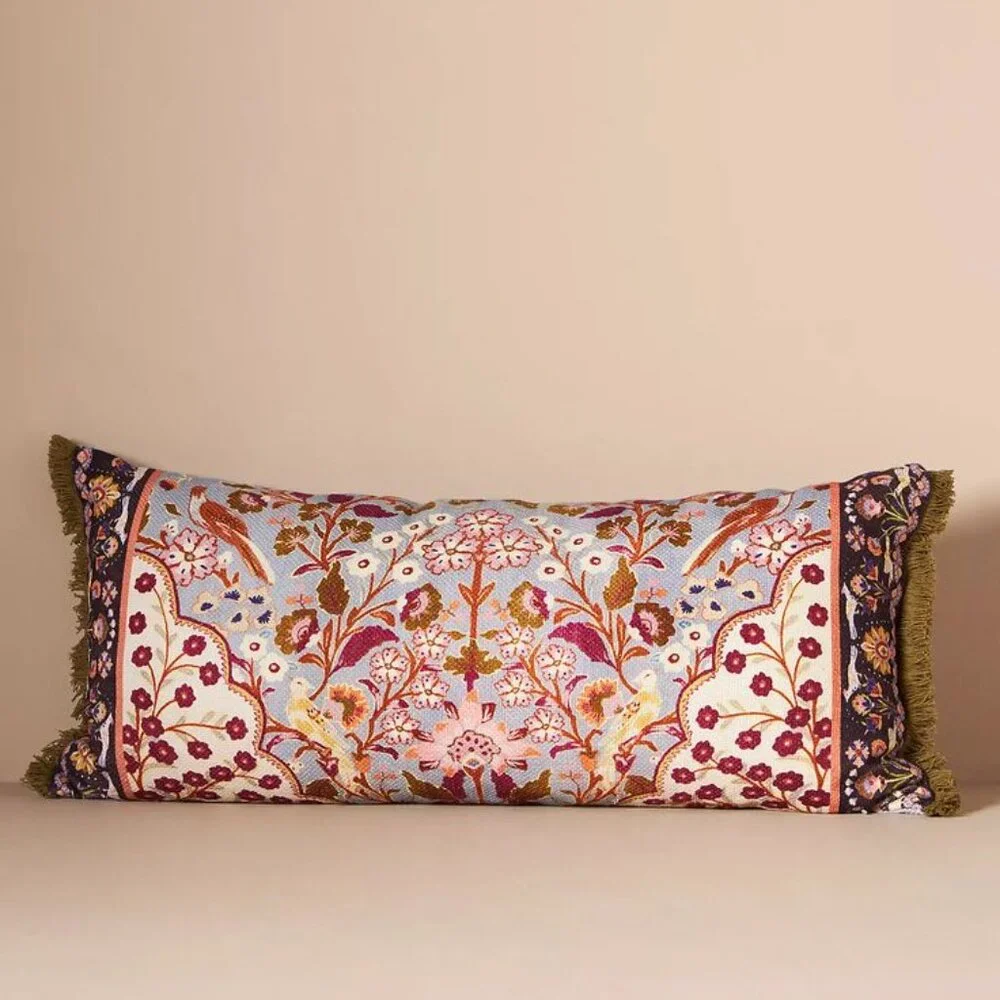 Anthropologie Floral Tapestry Bolster Pillow in Blue, Burgundy, Rust